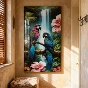 Pintura Decorativa Personalizada para Entrada, Pintura Moderna de Animales, Loros, Arte de Pared para Sala de Estar, Pintura de Porcelana de Cristal con LED - Product Image 6