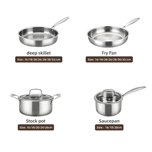 Ensemble de 6 casseroles et poêles en acier inoxydable antiadhésif tri-couches, ensemble de batterie de cuisine en acier inoxydable 3 couches avec couvercle en verre trempé pour toutes les plaques de cuisson - Product Image 6