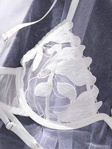 Ensemble de lingerie sexy pour femmes, soutien-gorge et culotte transparents avec broderie florale, très vendus - Product Image 4