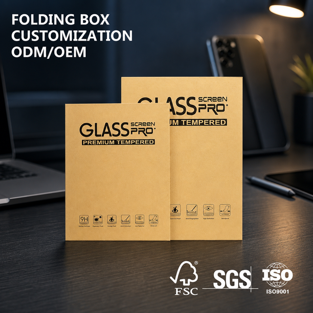 Custom Eco-friendly Kraft Paper Screen Protector Packaging Box Recyclable Tempered Glass Sleeve Folder for Tablet Accessories
