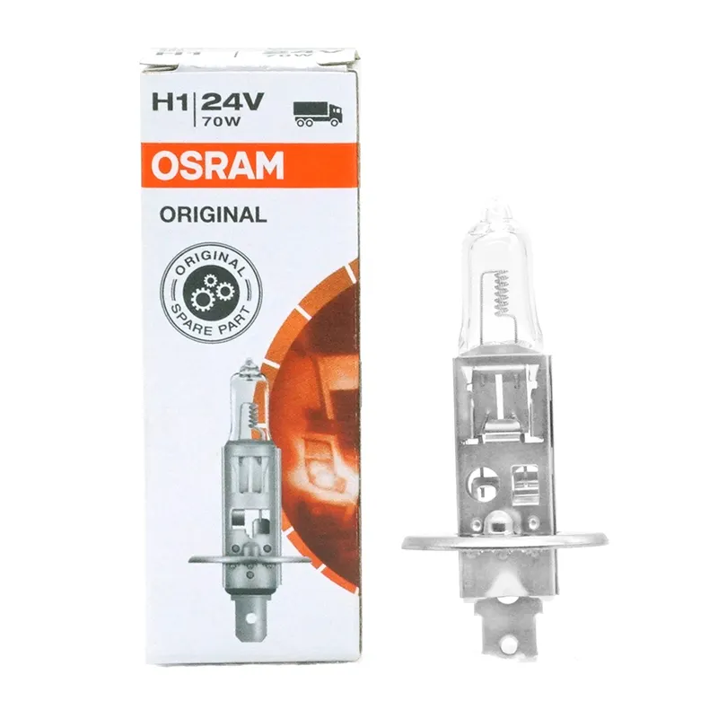 64155-OSRAM สายเดิม H1 24โวลต์70วัตต์ P14.5s ทำในประเทศเยอรมนีกล่องขายปลีกเดิมหลอดฮาโลเจนสำหรับรถบรรทุก