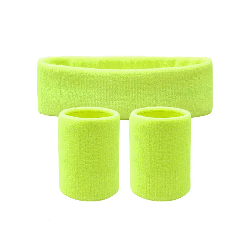 Custom Logo Solid Color Terry Cloth High Elastic Sweat Absorbing Headband And Wristband Set