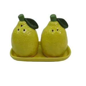 Ceramic Salt and Pepper Shaker Set, 2.5 x 2-Inches, Lemon Drop