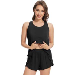 ชุดนอนผู้หญิงขายส่ง เสื้อแขนกุดพร้อมกางเกงขาสั้น ชุดนอนแบบ Racerback ผ้าวิสโคสผสมใยไผ่เนื้อนุ่ม ไซส์ S-XXL - Product Image 5