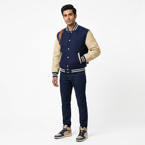 Chaqueta Universitaria de Otoño para Hombre, Estilo Urbano, Venta al por Mayor, Ropa Urbana Universitaria, Cuerpo de Lana, Cuello Alto, Bordado, Capucha, Tela Satén, Adolescentes - Product Image 1