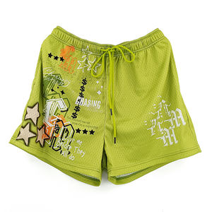 Custom High Waist Men's Gym Board Shorts Quick Dry Breathable Polyester Double <b>Layer</b> Mesh OEM Service Drawstring Closure - Product Image 1