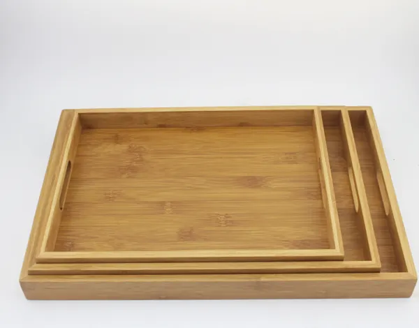 Große, mittlere und kleine Tabletts Bambus Holz Rechteck Serviert ablett zum Frühstück im Bett für Lebensmittel
