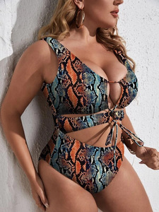 New Fashion One-piece Leopard Print Bikini Tie <strong>Swimsuit</strong> Plus Size Swimwear - Product Image 4