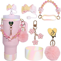 Accessoires pour gobelets : Ensemble 7-en-1 avec chaîne de gobelet, paille décorative en forme de cœur et base de protection – Cadeaux mignons pour décorer les tasses