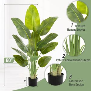Árboles Artificiales <span class=keywords><strong>de</strong></span> Hoja <span class=keywords><strong>de</strong></span> Plátano <span class=keywords><strong>de</strong></span> 60 Pulgadas <span class=keywords><strong>con</strong></span> 14 <span class=keywords><strong>Hojas</strong></span>, Maceta Artificial <span class=keywords><strong>para</strong></span> Decoración del Hogar, Planta Artificial Realista <span class=keywords><strong>de</strong></span> Ave del <span class=keywords><strong>Para</strong></span>íso - Product Image 2