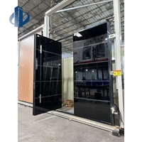 Puerta de Entrada Blindada de Alta Tecnología con Acabado Negro Brillante, Puerta de Seguridad Antiexplosión de Aluminio Fundido con Espejo, Puertas Metálicas de Entrada
