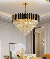 Moderne élégant grand luxe doré rond cercle cristal rock lustre lumière décoration lustres créatifs pour salon