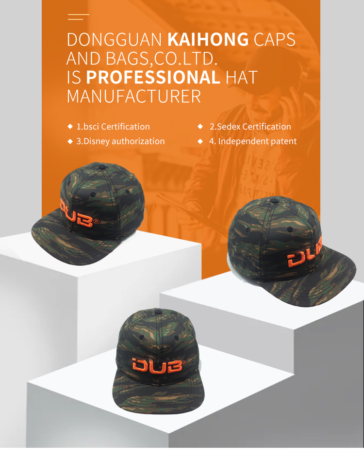 3D Embroidery Snapback Cap Camouflage Heat Transfer Hats