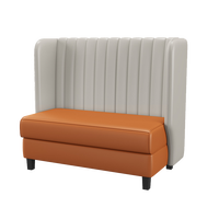 Ensemble table et chaises de restaurant sur le thème western, en bois massif et cuir, banquette 2-4 places, orange, durable et écologique