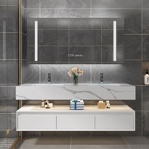 Mueble de Baño de Lujo Ligero de Silicona con Doble Lavabo, Madera Maciza Multicapa y Mármol, Diseño Impermeable de Pie - Product Image 3