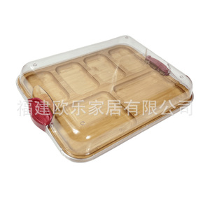 Plato de bambú para cena con asa transparente y tapa, plato de queso para picnic con compartimentos con cierre a presión, caja para comida preparada, queso - Product Image 2