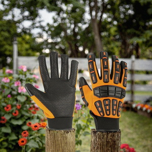 Guantes de Trabajo de Seguridad Anti-Impacto con Protección Texturizada de TPR y Muñequera Elástica en Naranja y Negro - Product Image 3