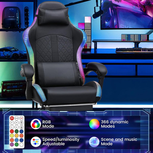 Chaise de jeu ergonomique noire à bascule avec télécommande LED, haut-parleurs, barre lumineuse et sac de rangement pour PC, idéale pour l'e-sport et la course automobile - Product Image 3