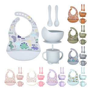 Precio al por Mayor Set de Alimentación de Silicona para Bebé Kit de Comedor Cuenco Caracol con Cubiertos Babero Impermeable y Vaso Entrenador con Pajita para Infante - Product Image 3