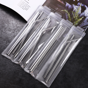Wholesale 3-Piece Set Travel Reusable Long <b>Drinking</b> <b>Straws</b> Stainless Steel with Bag & Cleaning Brushes - Product Image 2