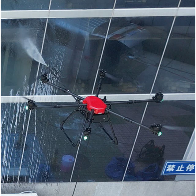 Intelligent automatic glass facade cleaning drone stable flight for commercial buildings