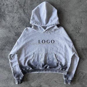 Ventes en gros de sweats à capuche vintage lavés, à col asymétrique et manches longues, pour un usage décontracté - Product Image 2
