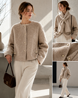 Manteau en laine et alpaga épais à col rond pour femme, style décontracté, à manches longues, idéal pour le bureau en hiver