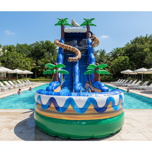 Prix d'usine, toboggans aquatiques gonflables géants en PVC coloré, <span class=keywords><strong>jungle</strong></span> léopard, avec piscine à éclaboussures pour la cour - Product Image 3