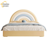 Lit double moderne pour enfants, motif arc-en-ciel, cadre en tissu, bois de pin, cuir souple, sommier réglable, 120x190/150x190cm, chambre à coucher