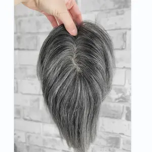 फैक्टरी थोक मोनो मानव बाल टॉपर्स, नमक और काली मिर्च के छोटे बालों के टुकड़ों में क्लिप के साथ छोटे बालों के टुकड़े