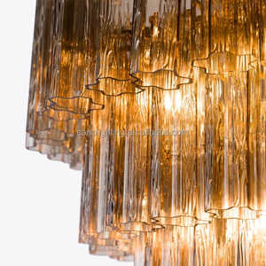 Lámpara de Araña Moderna de Cristal de <span class=keywords><strong>Murano</strong></span> Gris con Tubos de Cristal Texturizados de 5 Capas para Restaurante, Cafetería, Sala de Estar - Product Image 5