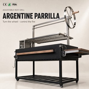 Parrilla <span class=keywords><strong>Argentina</strong></span> con manivela ajustable, rejilla de cocción, estructura de acero inoxidable y caja de fuego de ladrillo refractario para carne y asados - Product Image 1