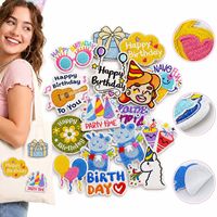 Lot de patchs brodés thermocollants et à coudre pour anniversaire, thème Joyeuse Fête, gâteau, ballon, cadeau, chapeau, confettis, célébration