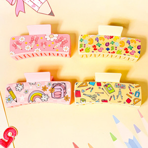 Pince à cheveux rectangulaire en similicuir, motif crayon et livre, pour la rentrée scolaire, accessoires de mode mignons - Product Image 3
