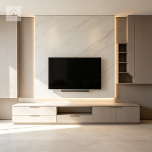 XINGRUO Set di Mobili <span class=keywords><strong>TV</strong></span> Contemporanei su Misura, Pannello in Pietra Integrato Beige Crema, Set Console Multimediale di Lusso Personalizzato - Product Image 1