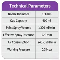 Pistola de Pulverización de Pintura y Barniz Neumática DEVIDISS AD-60, Alta Atomización, Baja Presión, Alimentación por Gravedad de 1.3 mm
