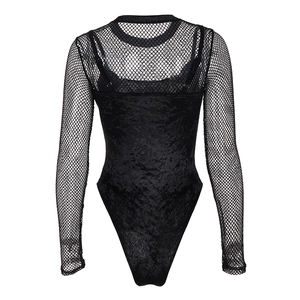 Body de Punto y Terciopelo Impermeable para Otoño, Estilo Glamuroso y Sexy, Diseño Gótico con Detalles Recortados para Mujer - Product Image 6