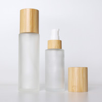 Emballage cosmétique vide en bambou 30ml 40ml 50ml 100ml 120ml, flacon pompe à lotion givré en verre avec bouchon en bambou et compte-gouttes