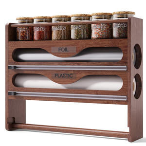 Wall Mounted Bamboo Crafts Dispenser Kitchen <strong>PaperTowel</strong> Holder Rectangle Cutter and Ziplock Bag Storage Wall Sign Organizer - Product Image 3