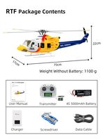 Hélicoptère RC FLYWING Bell 412 RTF, échelle 1:16, classe 470, 4 pales, contrôleur de vol GPS ACE, 6 canaux, modèle réduit jaune