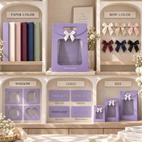 Sac en papier lavande personnalisé OEM ODM avec logo, fenêtre transparente, ruban, poignée découpée, emballage cadeau de luxe en carton pour fleurs