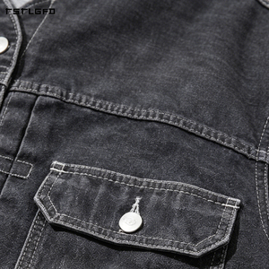 Chaqueta de mezclilla lavada para hombre, estilo desestructurado con dobladillo irregular, bolsillos con solapa doble, hebilla trasera, hombros caídos, estilo oversize, top de streetwear. - Product Image 6