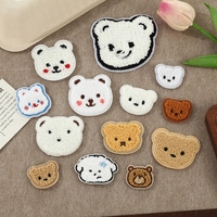 Patchs personnalisables en chenille brodée tête d'ours adorable, thermocollants, à coudre ou à coller, pour chapeaux et vêtements