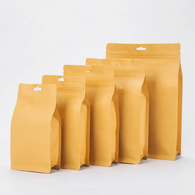 ในสต็อกแป้ง ziplock กระเป๋าอลูมิเนียมฟอยล์ถุงกระดาษคราฟท์ด้านล่างแบนถุงบรรจุภัณฑ์ชา