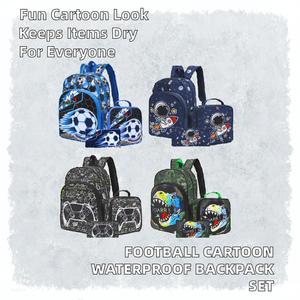 Sac à dos décontracté trois pièces à thème football, unisexe, en polyester, pour écoliers, avec design mignon de dessin animé et fermeture éclair – Nouvelle collection très prisée - Product Image 2
