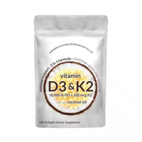 Vitamina D3 10000 UI más K2 (MK-7) en cápsulas blandas de aceite de coco virgen |   Cápsulas de Gel Suave de Colágeno con Complejo de Vitaminas D y K 2 en 1