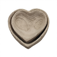 Ensemble de bols gigognes en bois de paulownia faits à la main en forme de cœur, 2 pièces, bord sculpté en corde, design minimaliste, grain naturel, multifonctionnels