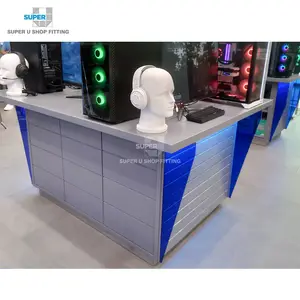 High End Fashion Grey Electronics Shop Fixture Design Playstation Boutique Furniture Custom Gondola Console for Game Store