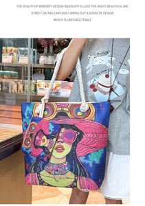 Sac fourre-tout de plage en toile à motif peinture à l'huile double face grande capacité imprimé sur mesure - Product Image 3