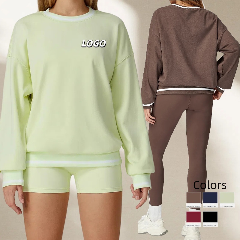 Yimo Women Blocking Round Neck Loose Golf Top Female Long Sleeves Elastic Sleeves Yoga Clothes Lady Quick Drying Running Hoodie